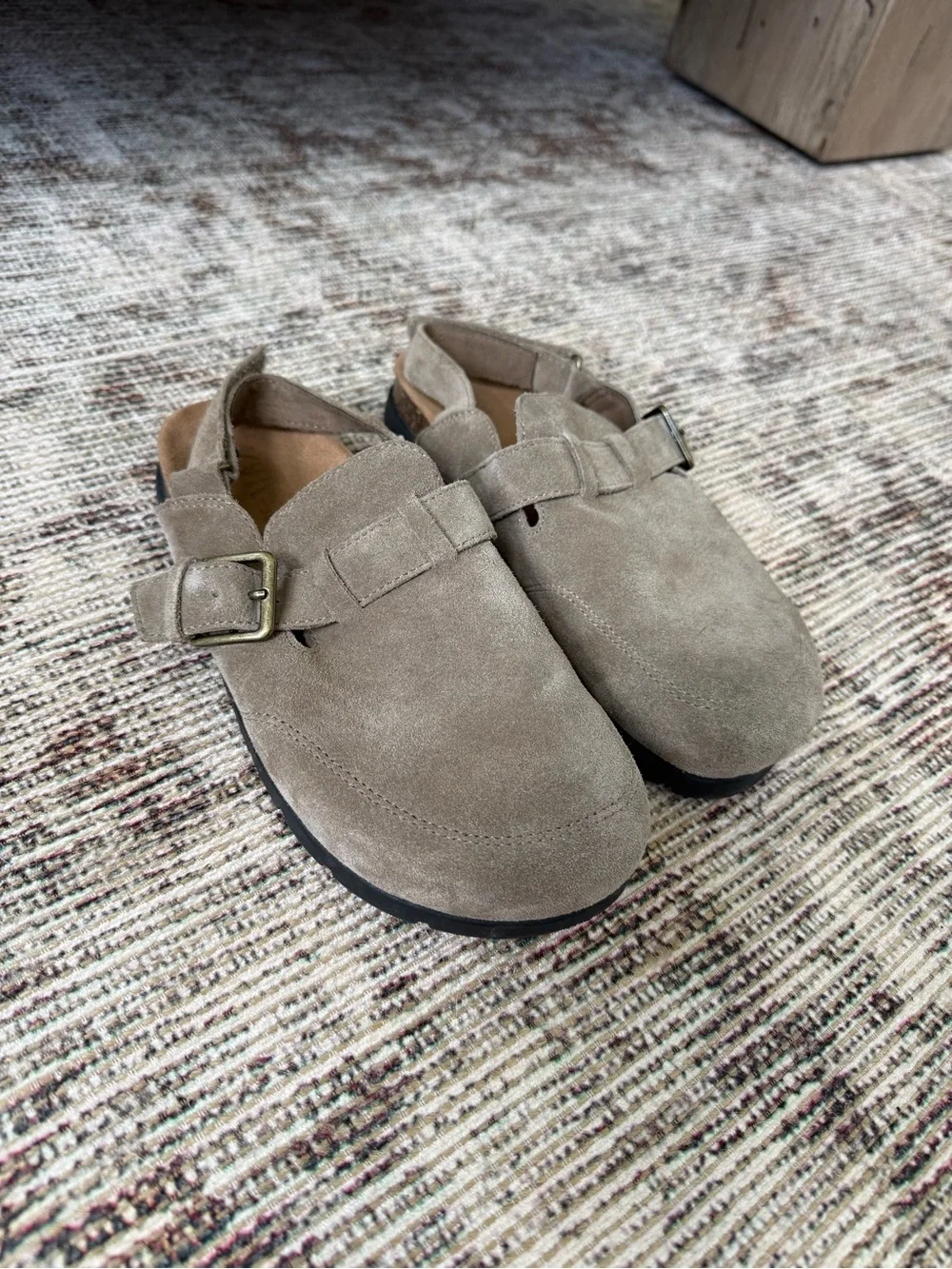 Zara Kids Suede Buckle Clog in Taupe